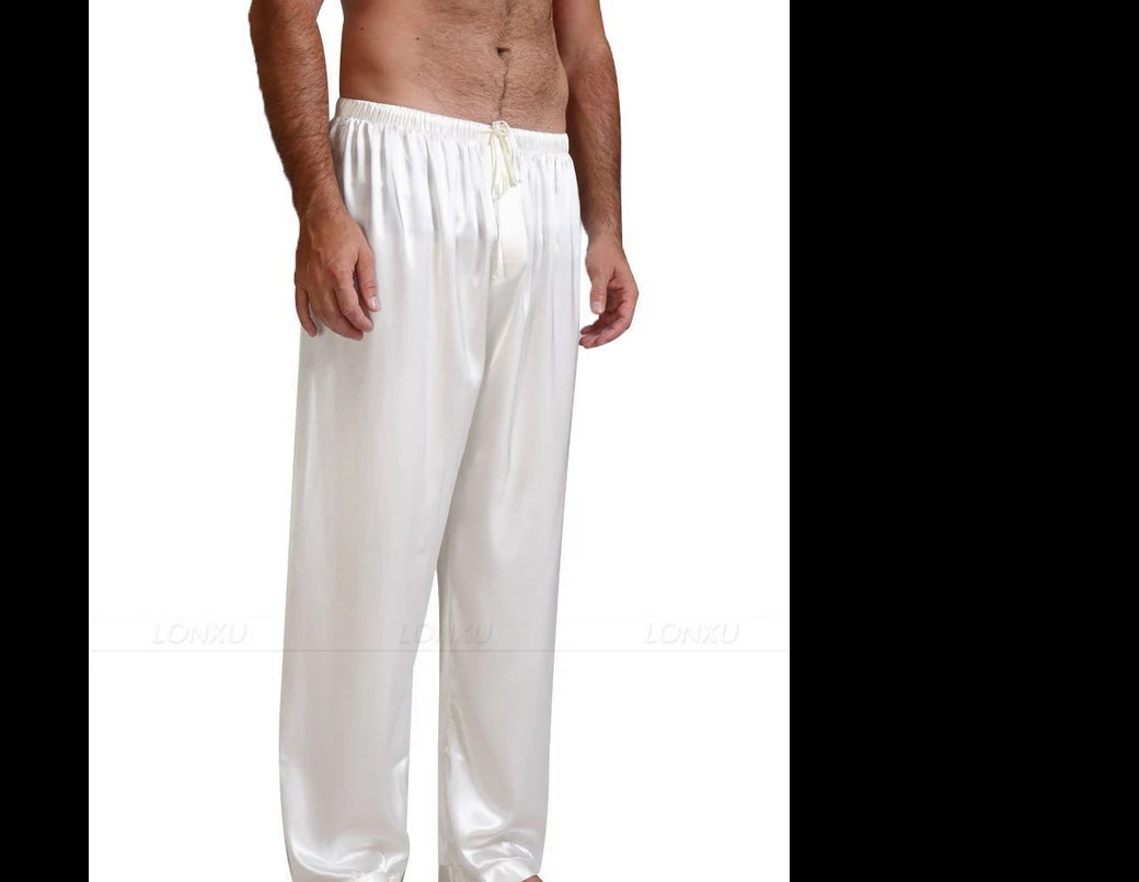 Summer New Mens Loose Satin Pants Sleep Bottoms Nightwear Ice Silk Home Pajamas Sleepwear Trousers 4 Colors