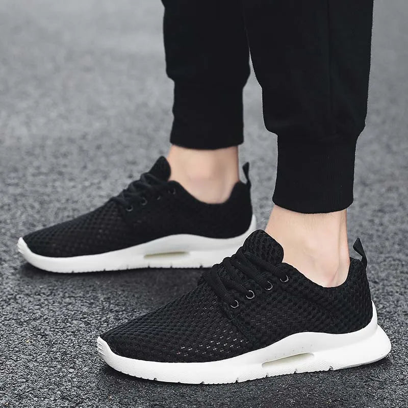Breathable Mesh Casual Sneakers for Men in Black and White