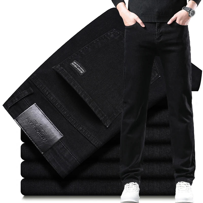 Men's Soft Stretch Denim Biker Jeans in Grey Black