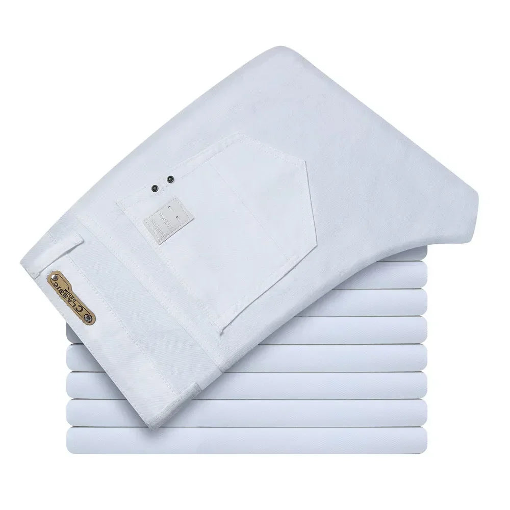 Men's Slim White Jeans Casual Trousers for Spring and Autumn
