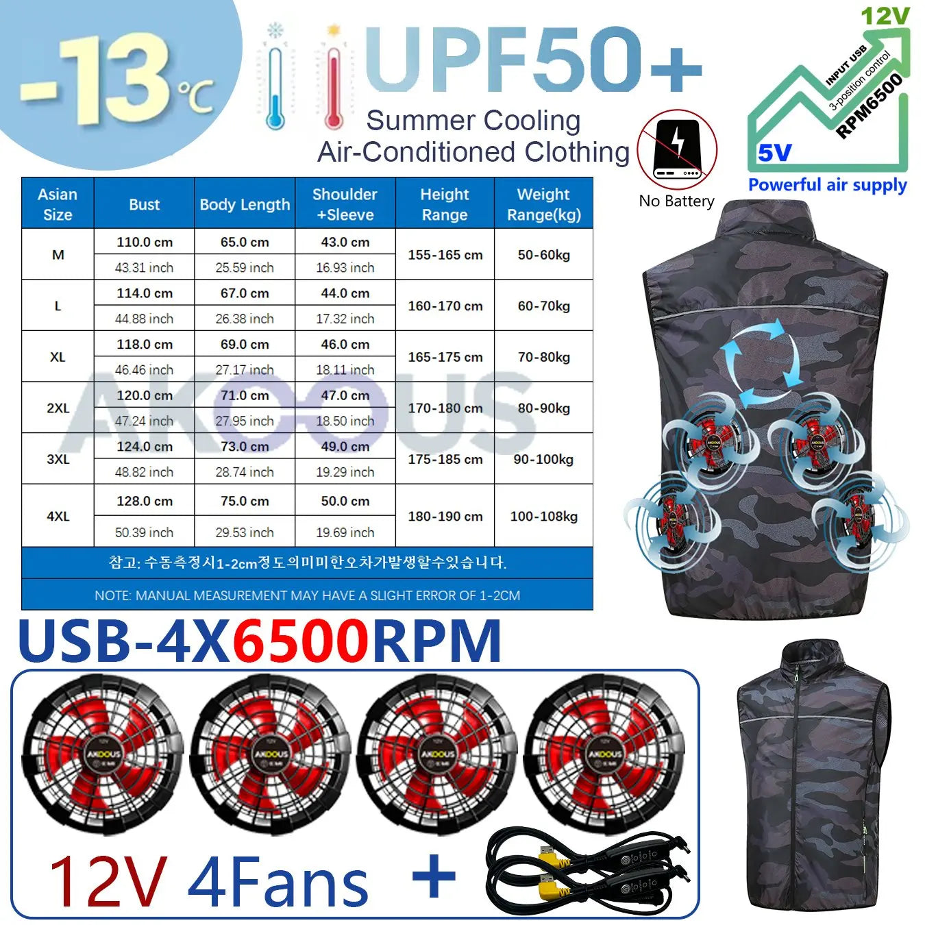 AKOOUS 12V/5V USB Cooling Vest for Men and Women