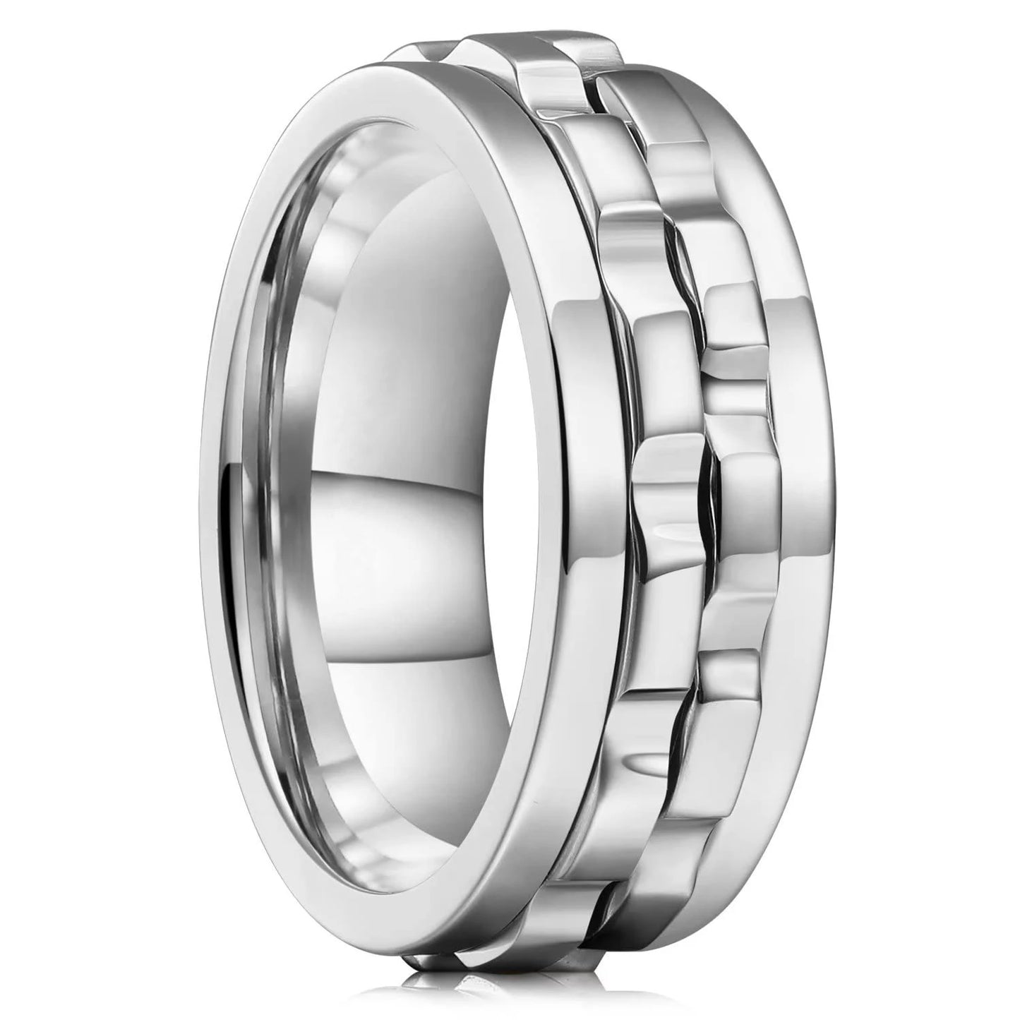 Carofeez Rotating Anxiety Ring Titanium Steel Chain Spinner Rings For Men