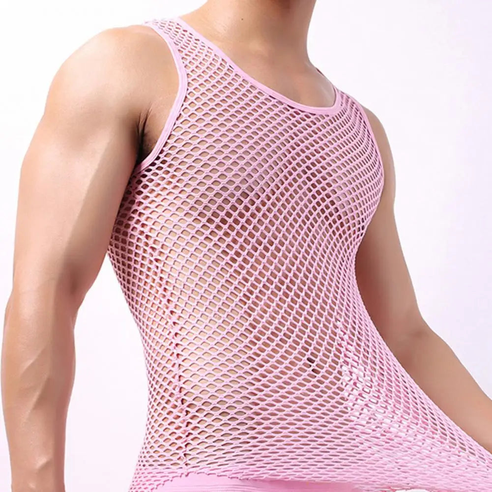 Men's See-Through Nylon Mesh Undershirt Vest