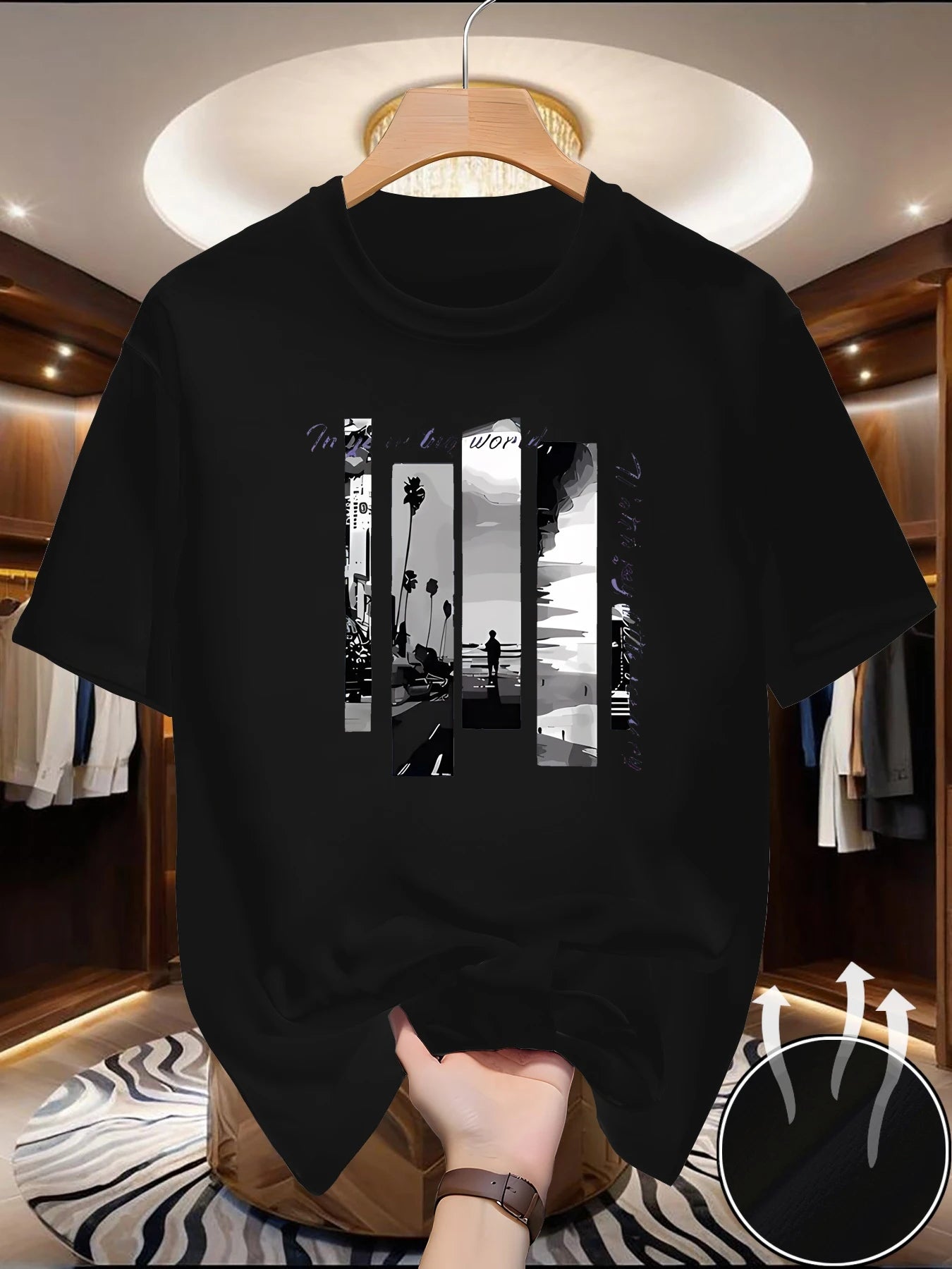 Men's summer T-shirt - Comfortable, sporty, loose-fitting, fashionable with scenic print, round-neck short-sleeved top
