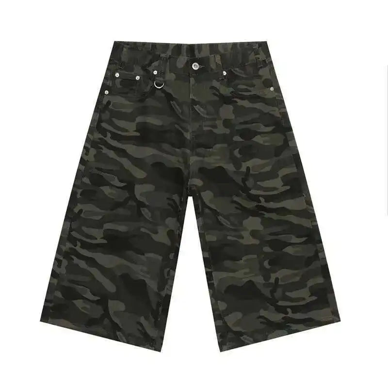 IEFB American Style Men's Shorts Camouflage Calf-Length Pants Straight Wide Leg Male Short Jeans Summer Fashion Bottom 9C7600