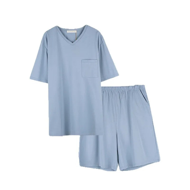  Men's 2026 Cotton Sleepwear Summer Loose Home Clothes New Short Sleeved Shorts Set man pajamas homewear