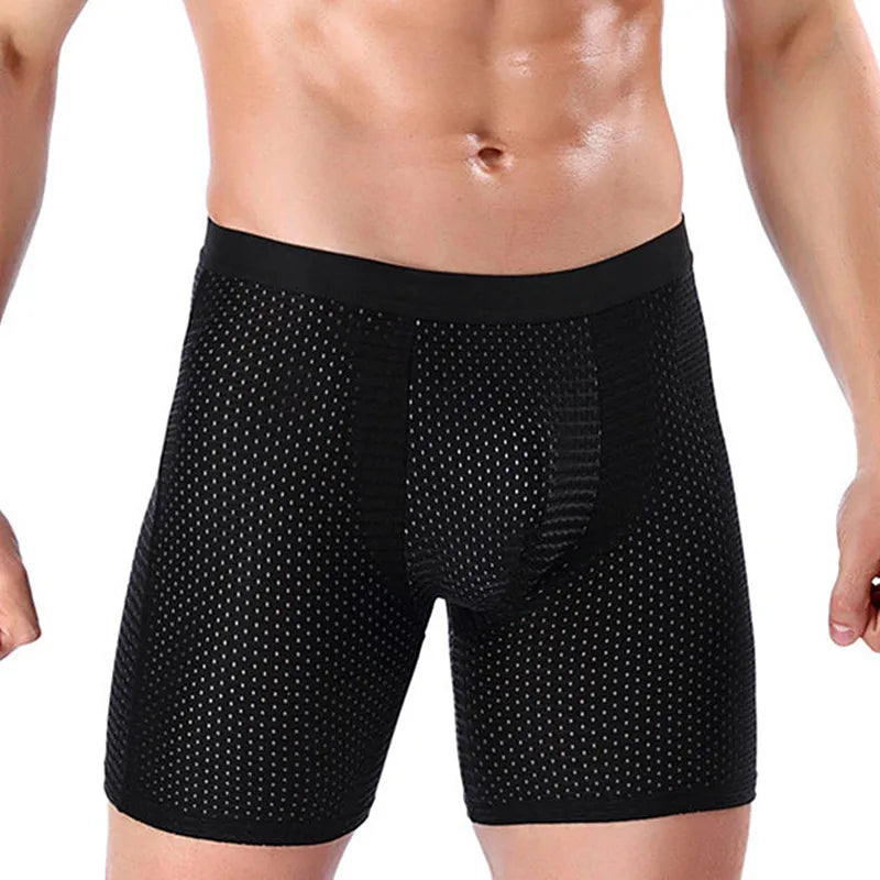2025 Boxers Briefs Man Ice Silk Shorts Underpants Male Large Size Men's Mesh Panties Breathable Long Boxer For Men Underwear
