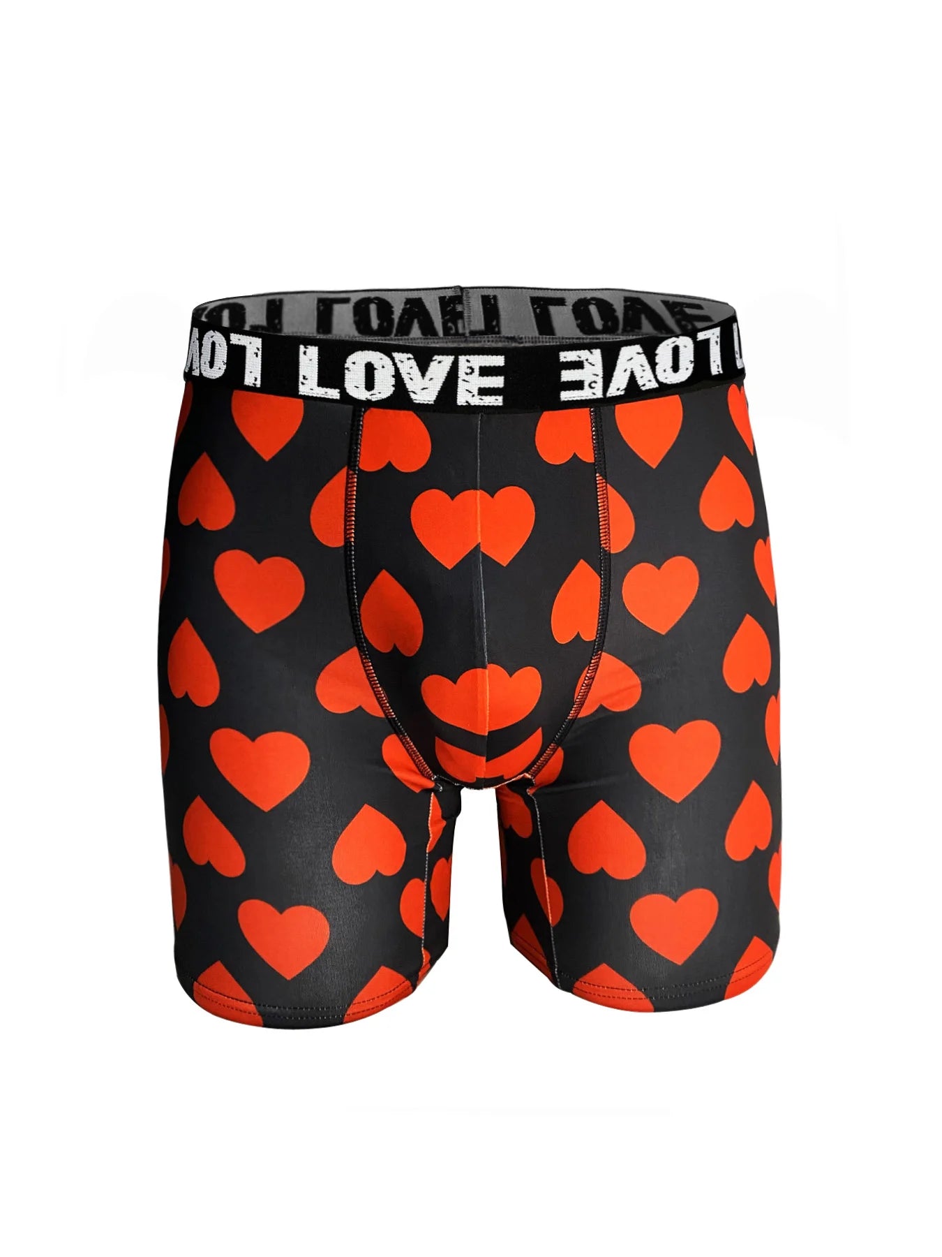 Men's Black Printed Boxer Shorts with Lips and Hearts