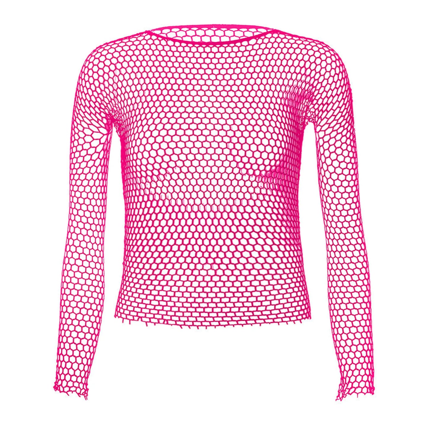 Men Sexy Sheer See-Through Fishnet Pole Dancing Tops Exotic Long Sleeve High Stretch Mesh T-Shirt Nightclub Club Performance Top