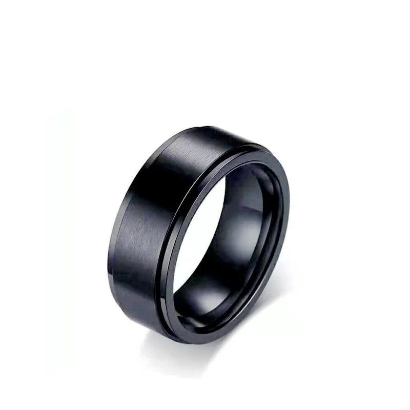 LENNIK Trendy Rotating Stainless Steel Ring for Men, Creative Double-layer Black Ring