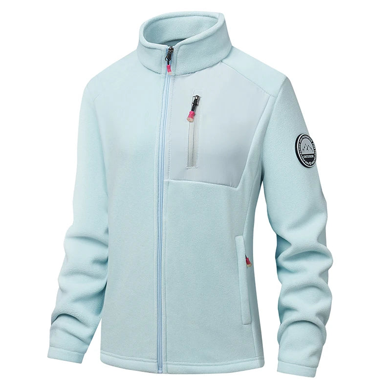 Unisex Outdoor Fleece Jacket Men Warm Slim-Fit Zip-Up Front Solid Color Jacket