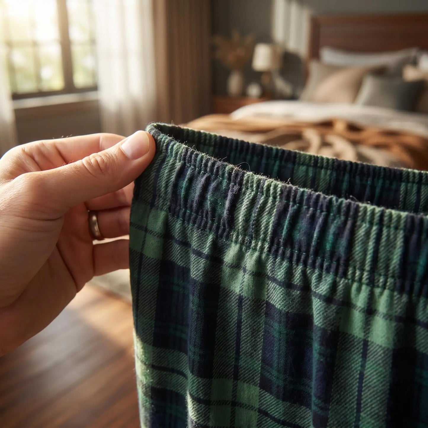 Men's Lightweight Soft Plaid Pajama Pants with Pockets Four Seasons Lounge Sleepwear M-XL Comfortable Sleep Pants
