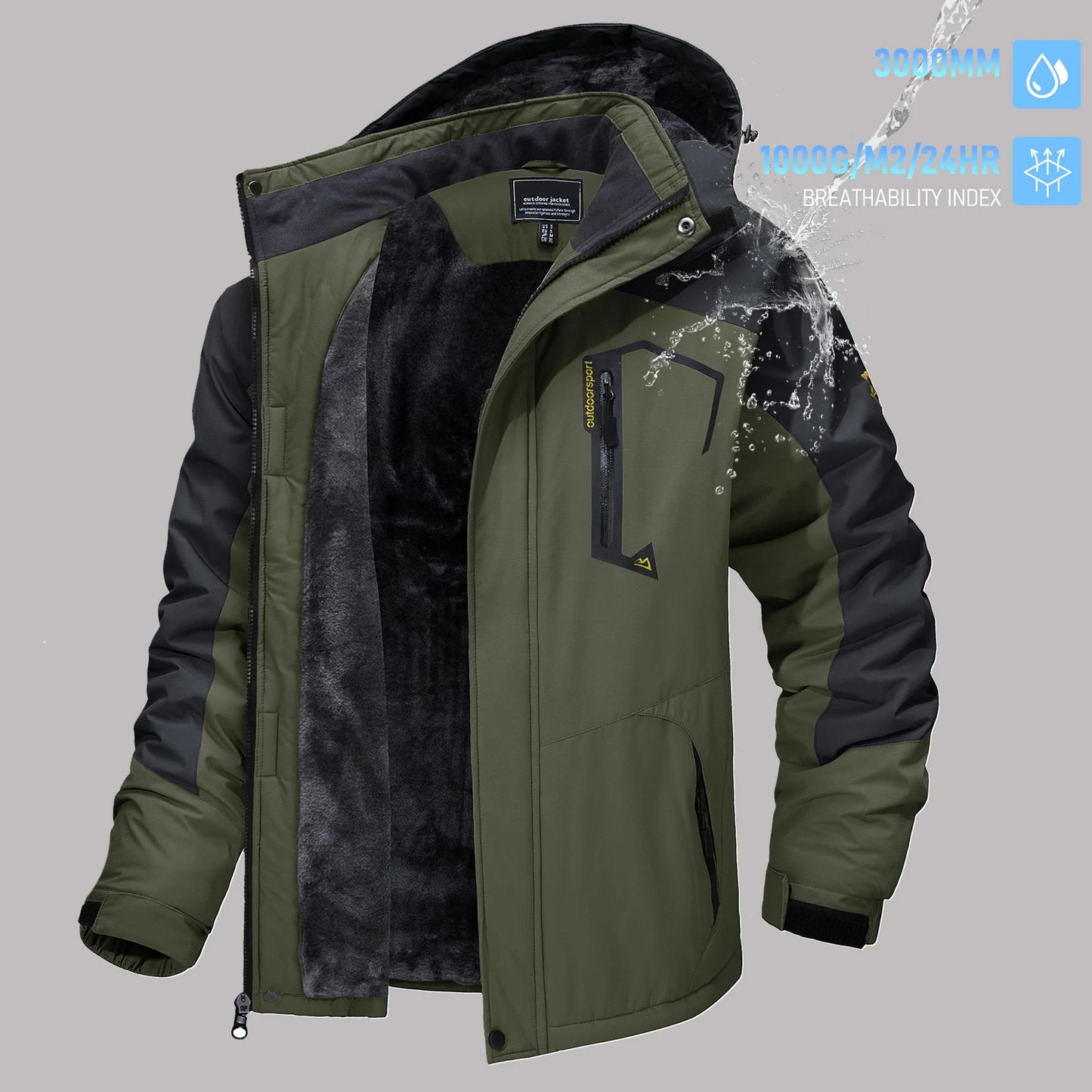 TACVASEN Men's Winter Ski Jackets Waterproof Fleece Coats Insulated Thermal Snowboard Jacket Parka Raincoat with Hood Man Parka