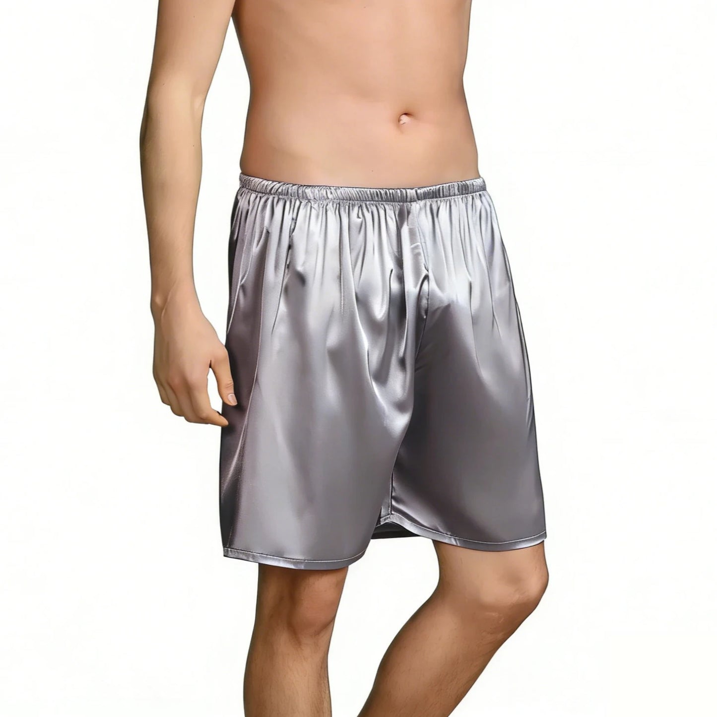 Mens Satin Lounge Shorts Sheer Silky Sleep Bottoms Low-Gloss Elastic Waistband Comfort Casual Loungewear Solid Color Sleep Pants