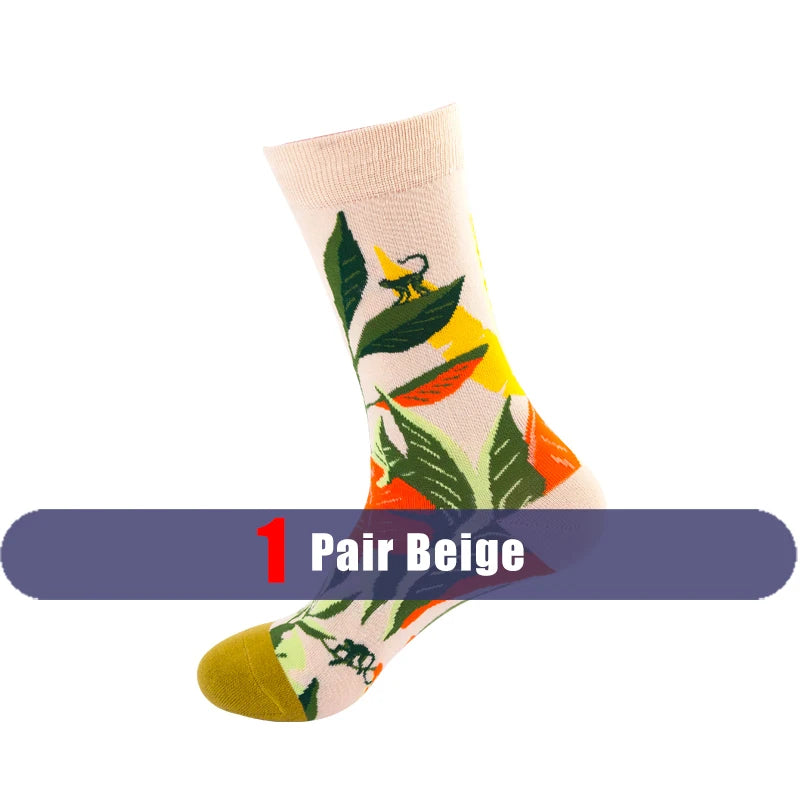 1/5 Pairs Men Women Socks Unisex Colored Printed Mid Tube Socks With Trendy And Personalized Animal Flower Designs Casual Socks