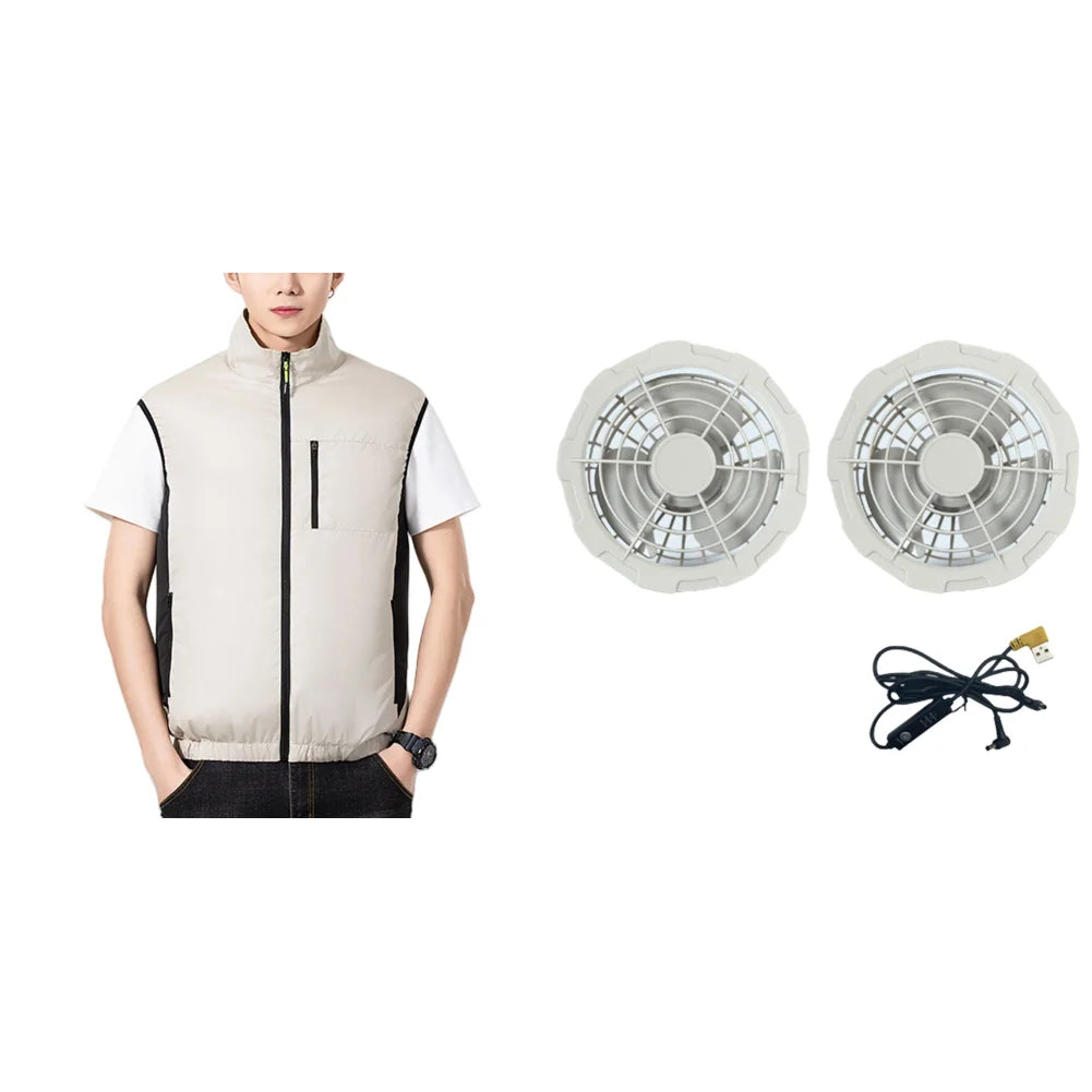 Cooling Fan Vest for Men Breathable Polyester Workwear