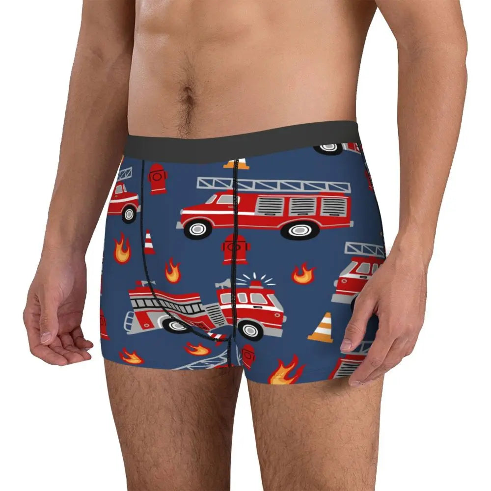 Men's Boxer Shorts Fire Trucks Cartoon Underwear