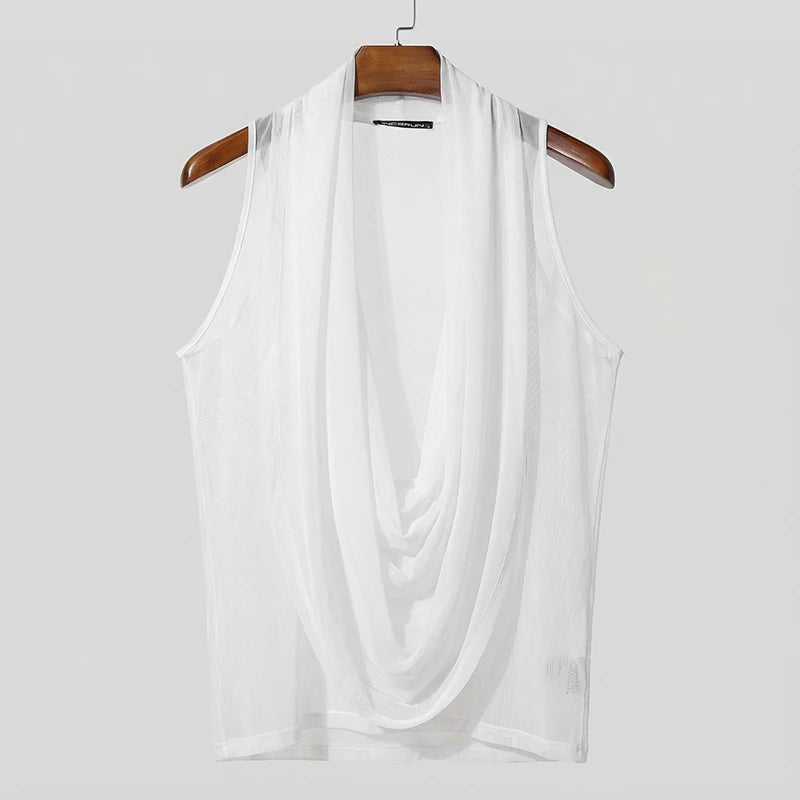 INCERUN Men Tank Tops Mesh See Through Solid Color Vests For Man Streetwear Summer Sleeveless Sexy Tops Menswear Clothing S-3XL