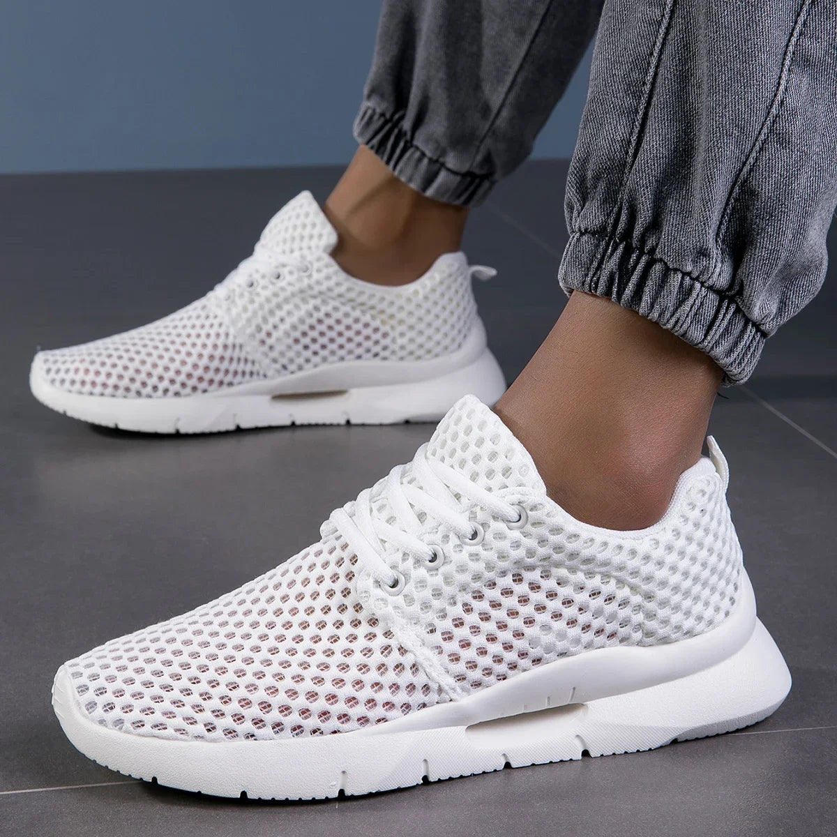 Men's White Mesh Lightweight Casual Sneakers for Hiking