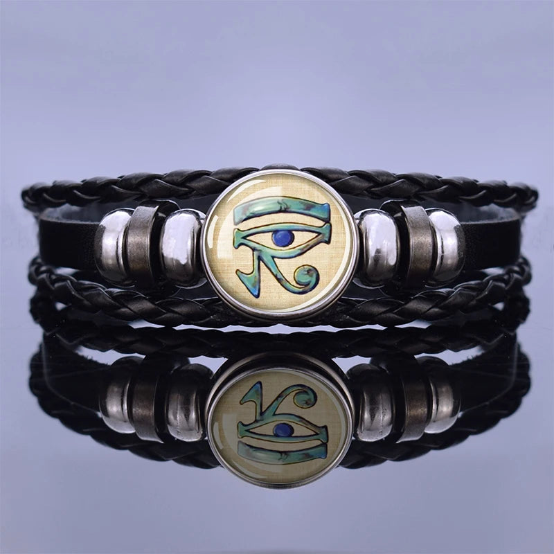 Egyptian Ankh Cross Punk Bracelet Vintage Ancient Egypt Anubis Scarab Goddess Woven Multilayer Bracelets Jewelry Gift