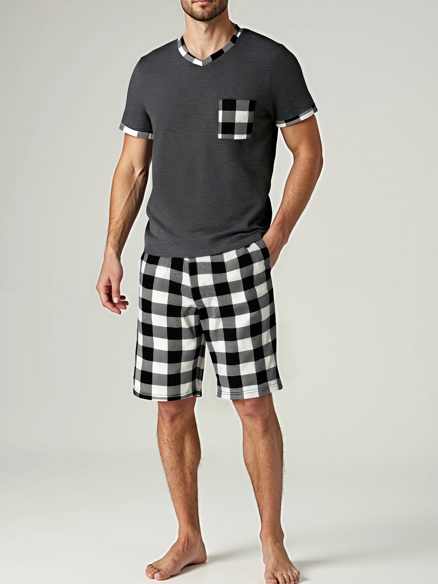 Men's Plaid Short Sleeve Pajama Set