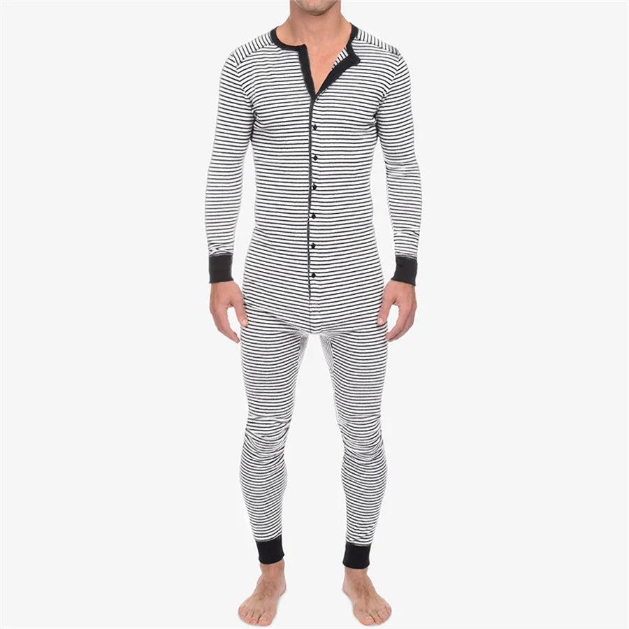 Men's Striped Polyester O-neck Jumpsuit