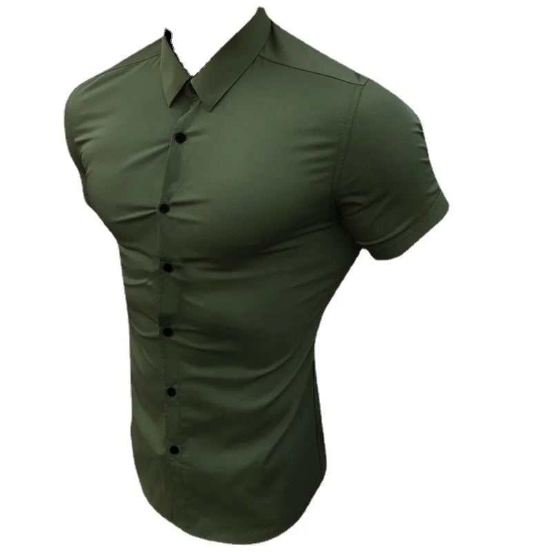 Men's Casual Short Sleeve Slim Fit Shirt in Polyester