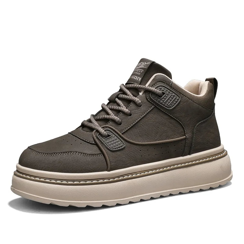 Mens Casual High Top Sneakers with Leather Upper