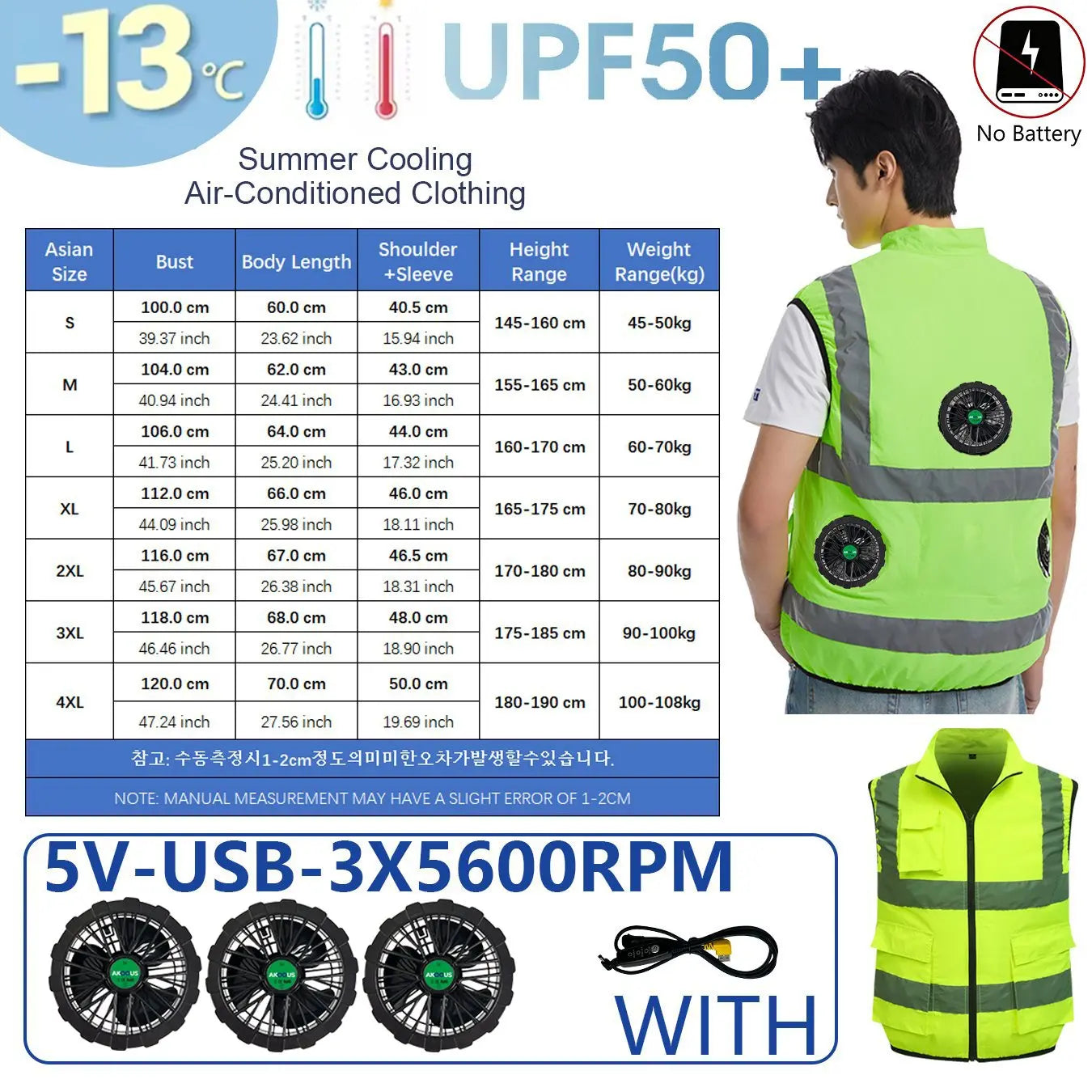 AKOOUS USB 3-Fans Cooling Vest for Men and Women