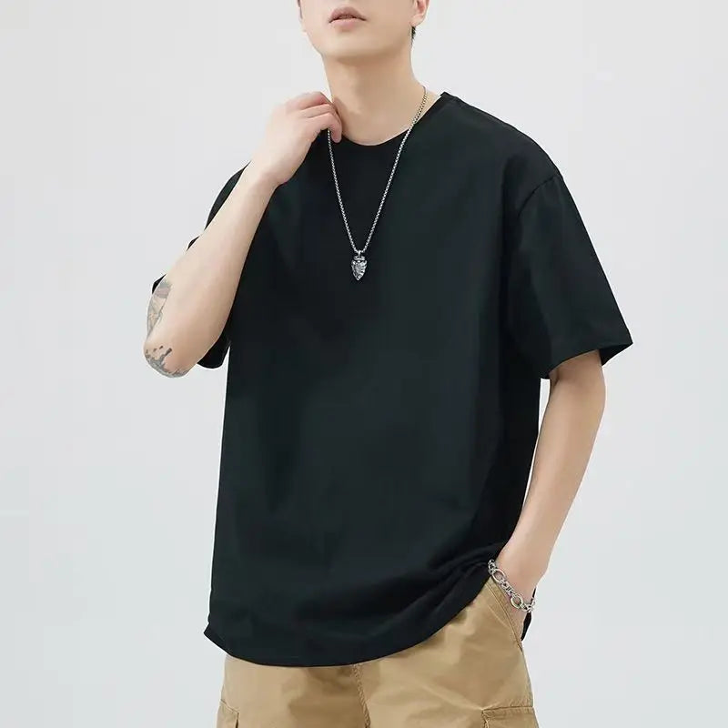 Men T Shirt New Summer Tops Solid Color Commute Classics Blank Tshirts Foundation Round Collar Short-Sleeve White Top Tees