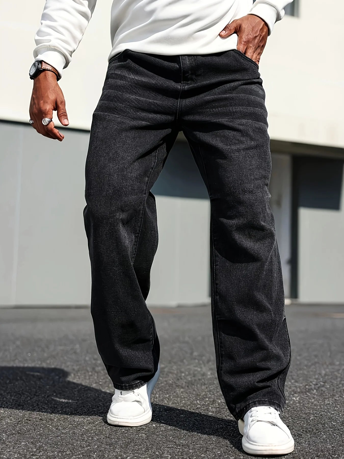 Men's Dark Blue Denim Straight-Leg Jeans