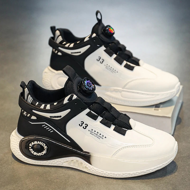 Men's Casual Sneakers with Rotating Buckle and Non-Slip Lace-Up