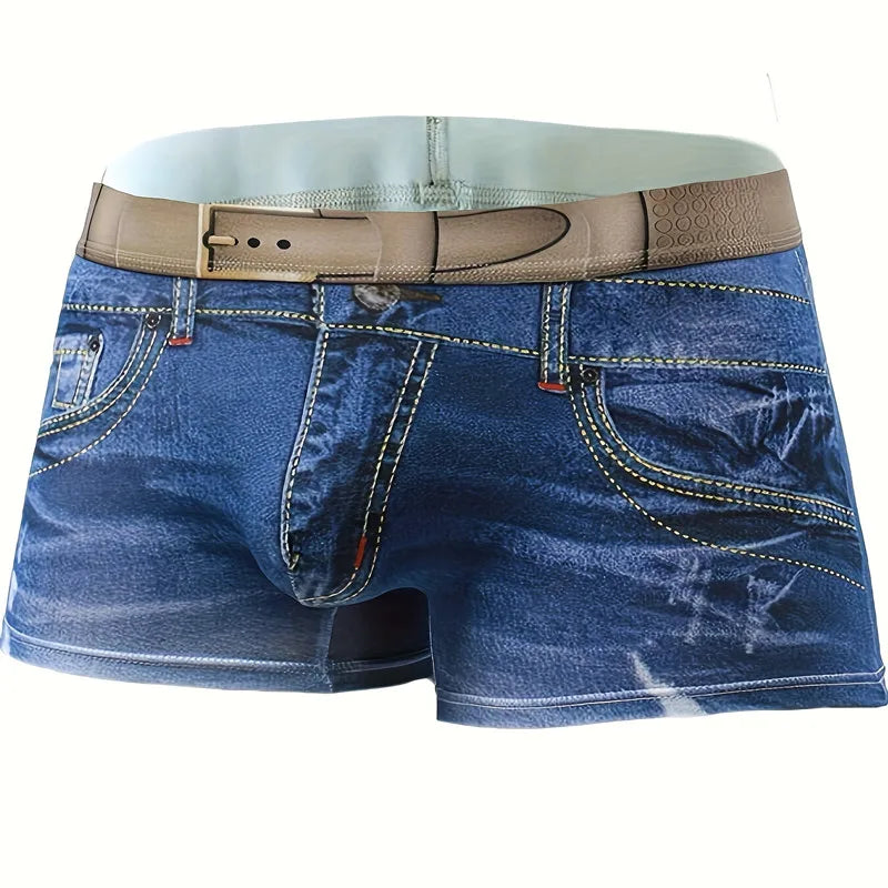 1PCS Men's underwear denim print cotton U-shaped design