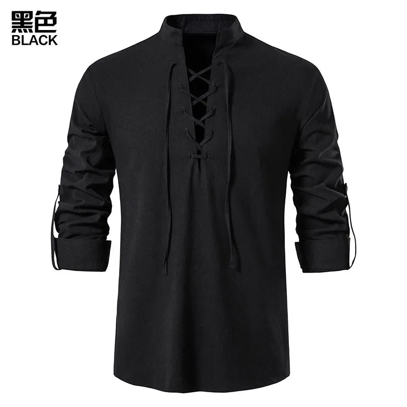 NONE 2026 + Men's Casual Blouse Cotton Linen Shirt Top