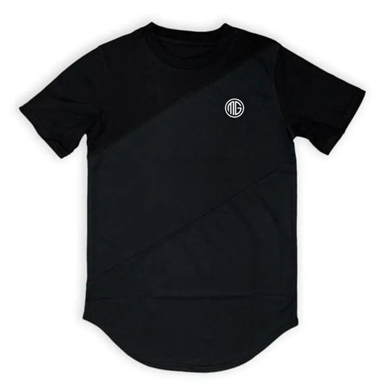 Mens Muscle T Shirt Gym Bodybuilding Fitness Tees Tops Cotton Patchwork Mesh Slim Fit T Shirt Cotton Sports Short Sleeve Tshirt