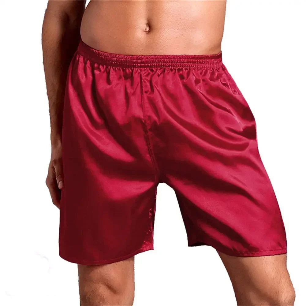 Men Casual Home Nightwear Silk Satin Pajamas Shorts Soft Pyjamas Pants Sleep Comfortable Bottoms Solid Color Breathable Boxer