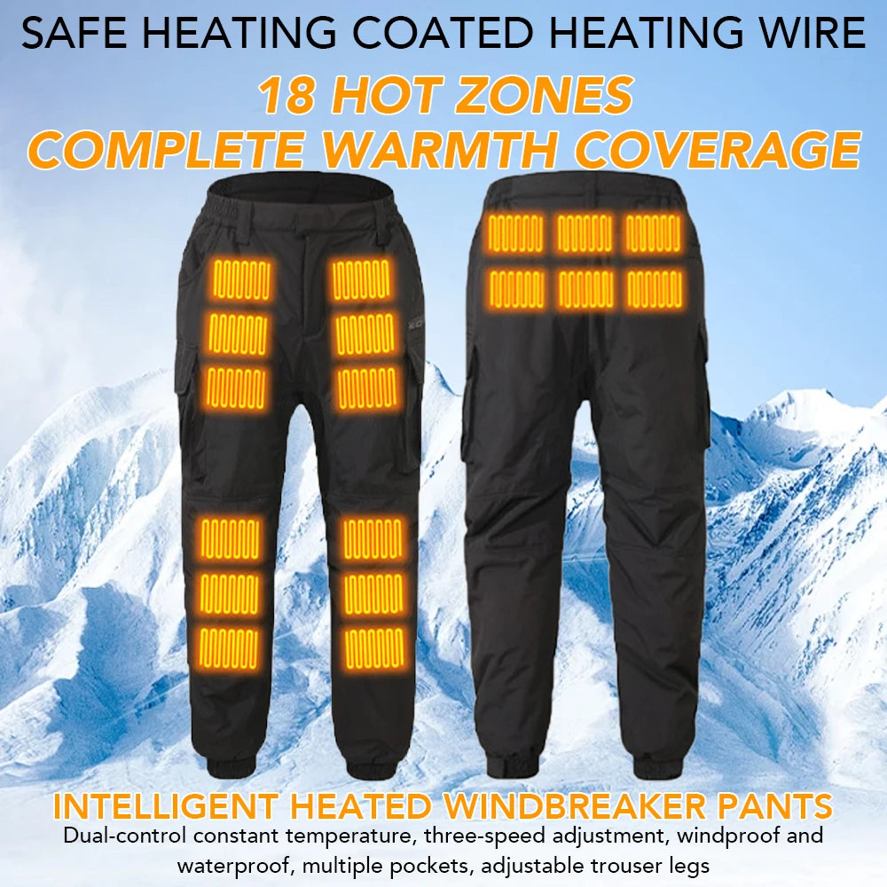 Smart Electric Heating Assault Pants 18 Zone Men's Winter Warm Thermal Thickened Pants Outdoor Hiking Motorcycle Windproof Pants