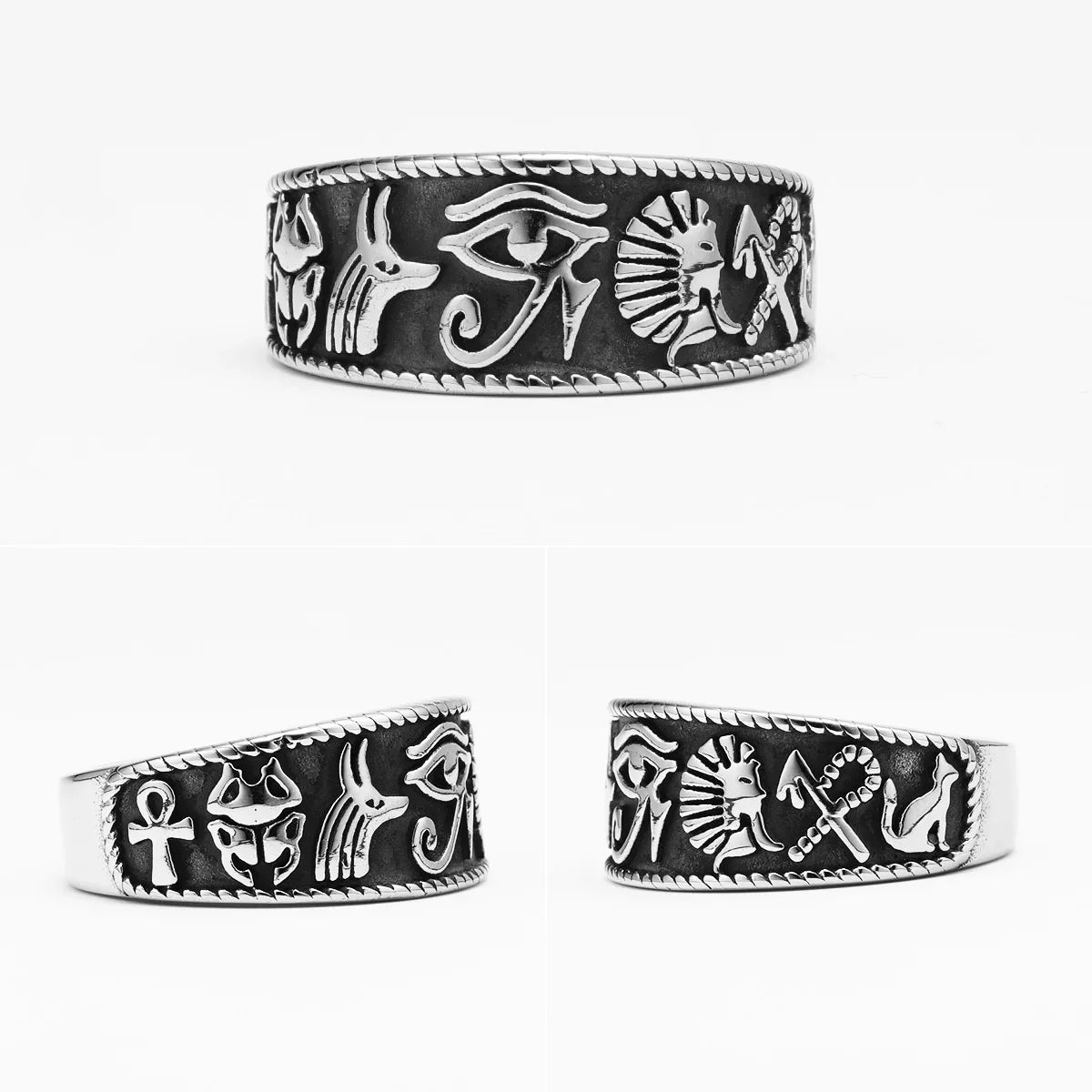Egypt Pharaoh Eye of Horus Totem Men Rings Stainless Steel Retro Punk Rock Women Jewelry Fashion Accessories Gift Wholesale