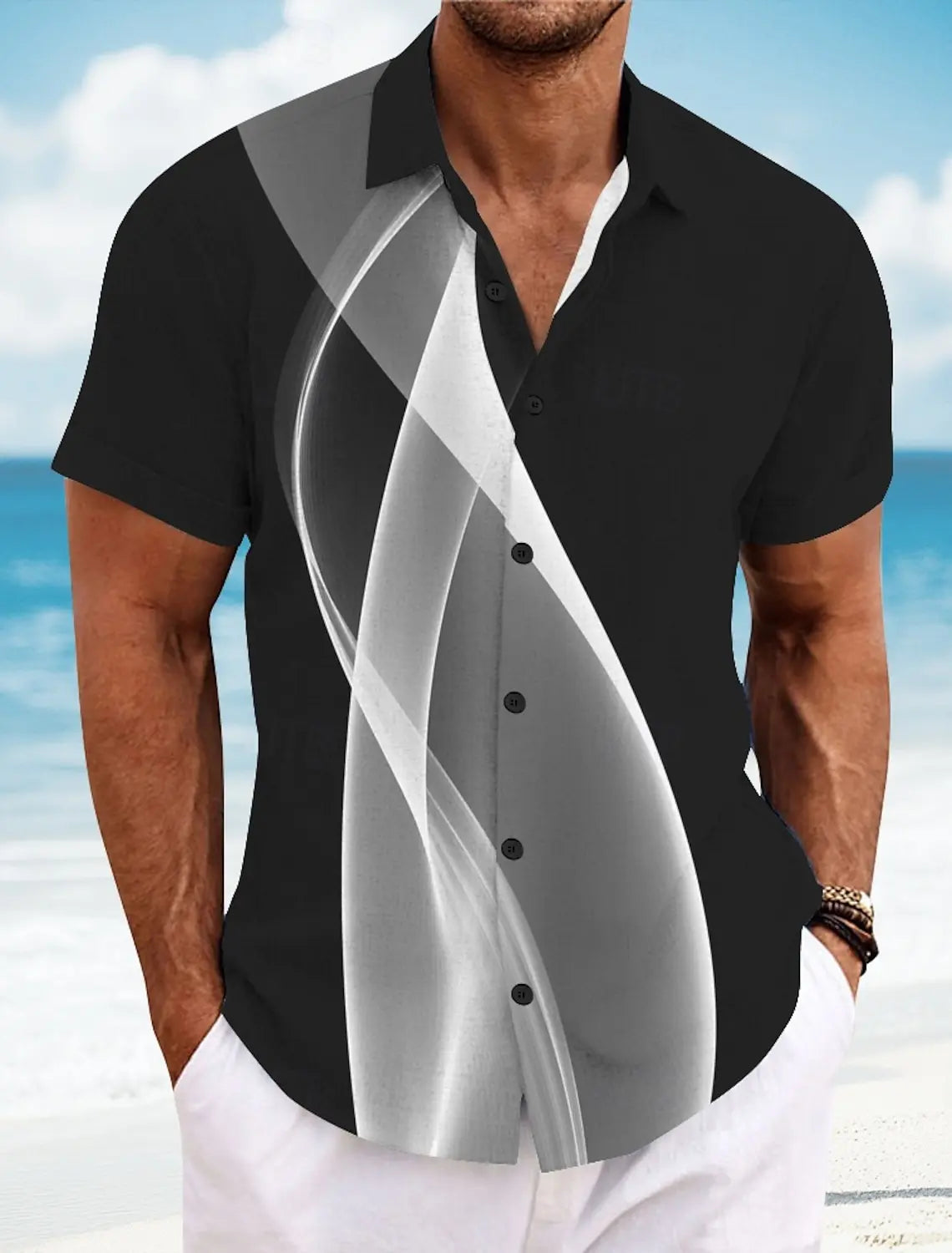 Men's Short Sleeve Geometric Plaid Hawaiian Shirt