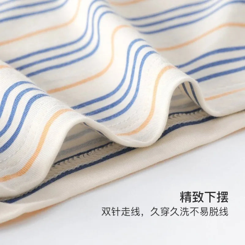 Men's Modal Loungewear Set Striped Short Sleeve T-shirt and Shorts Casual Summer Pajamas