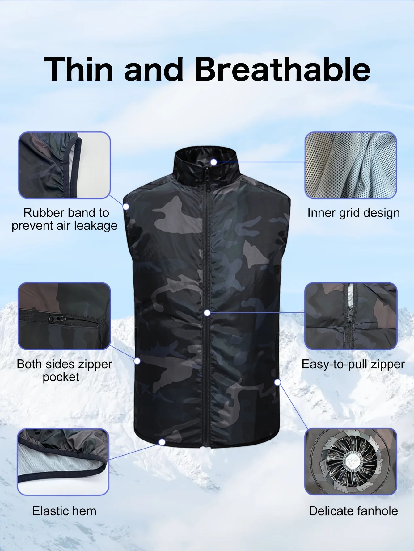 Men's Polyester Fan Cooling Vest with 3-Speed Adjustment