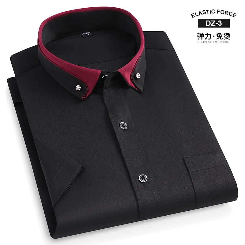 Men's Short Sleeve Business Dress Shirt with Contrast Collar