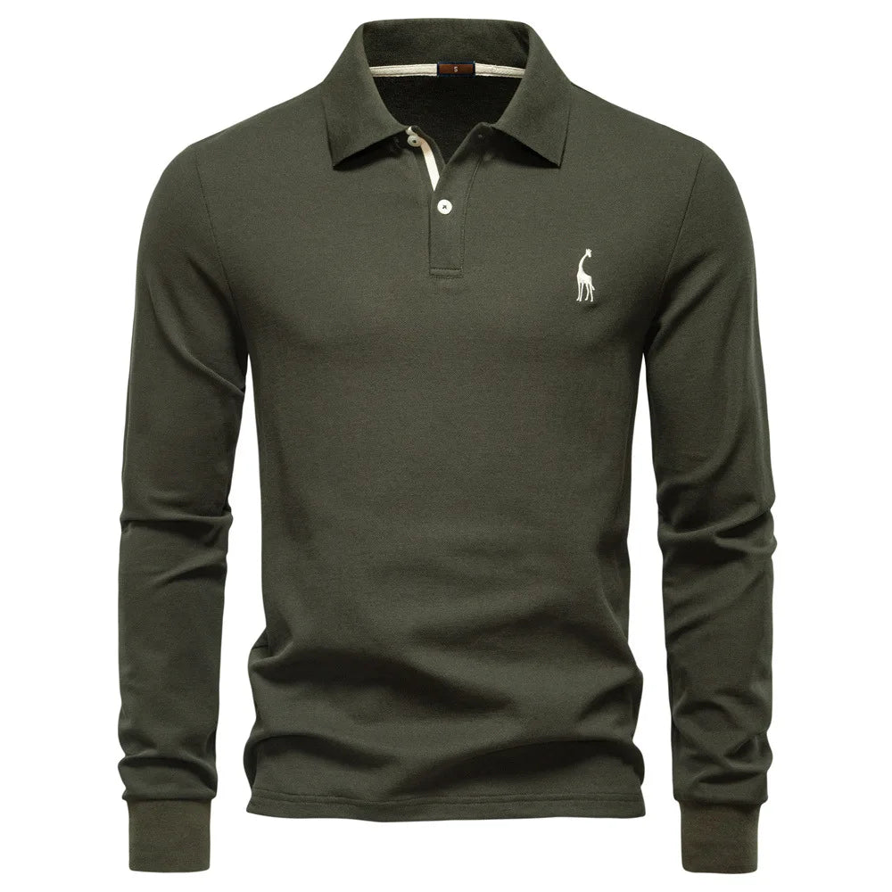 Autumn New Men's Deer Embroidery Cotton Rich Blend Collared Shirts