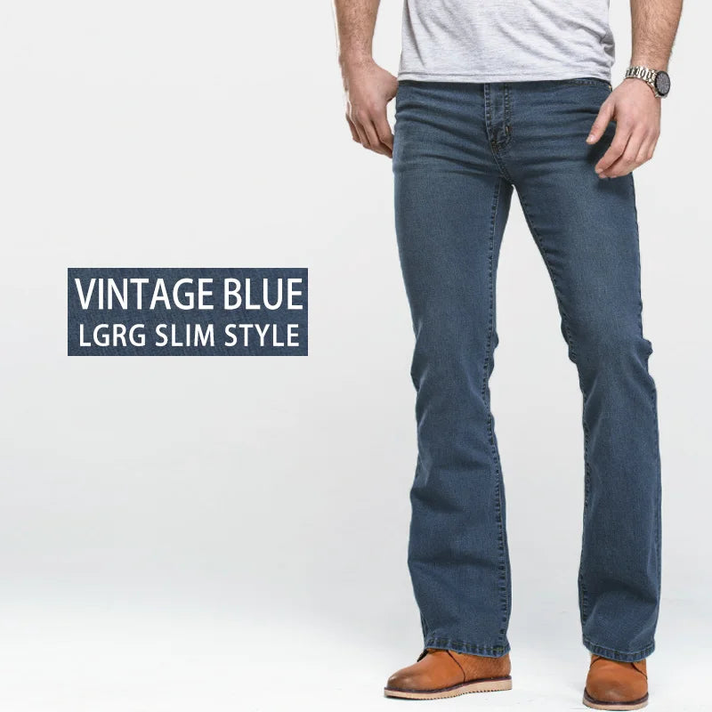 LGRG Men's Slim Fit Bootcut Jeans in Blue Black