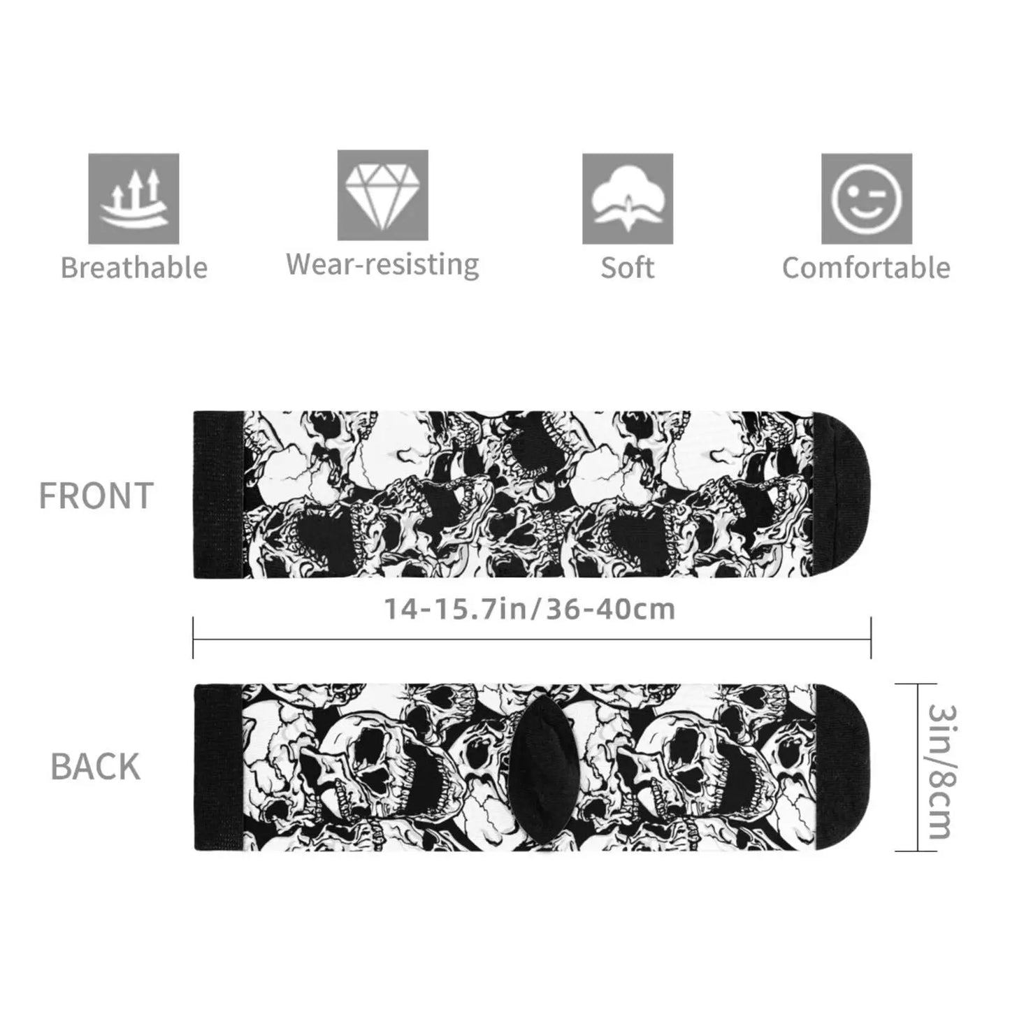Black And White Skulls Casual Funny Funky Novelty Fashion Socks For Men Women Print