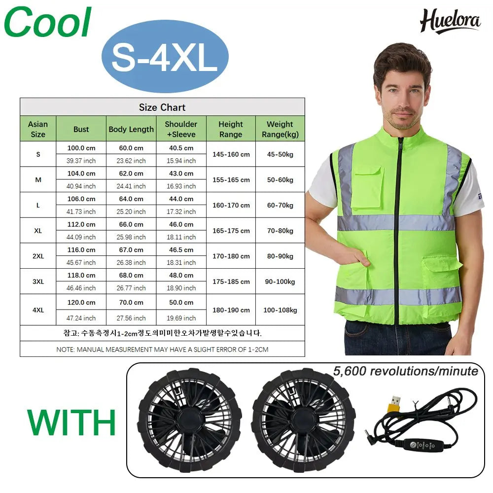 Cooling Vest USB Fan Waistcoat Reflective Polyester Workwear