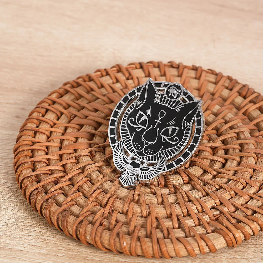 Egyptian Cat Goddess Bastet Lapel Pin Eye of Horus Ancient Egyptian Symbo Brooch Feline Mythology Jewelry