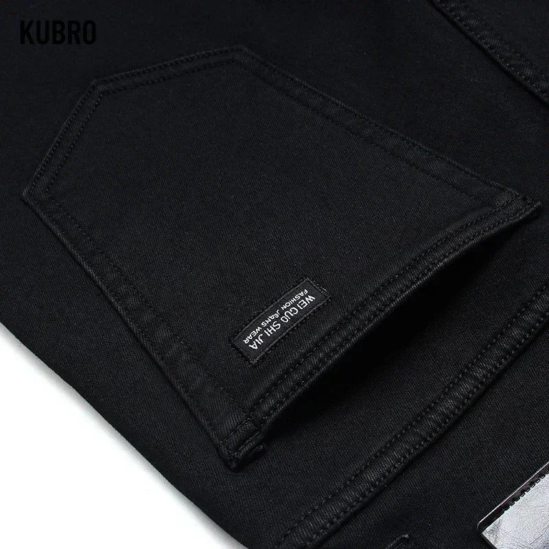 Men's Black Denim Boyfriend Jeans with Zipper Fly