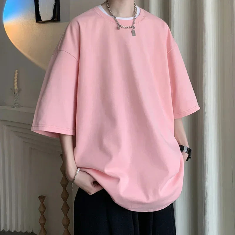 Men's Cotton T-shirts White Mens Oversized T Shirt Solid Summer Casual Wear Tee Shirts Fashion for Men 5XL Male Clothes