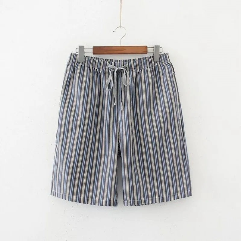 Summer Men Sleep Bottoms 100% Cotton Pajama Shorts Male Top quality Sleepwear Pants Men Home Shorts Striped Lounge Wear Shorts
